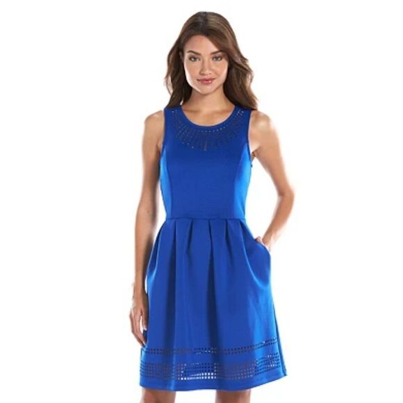 Apt. 9 Laser-Cut Fit & Flare Scuba Dress Blue Size Large - Picture 1 of 10